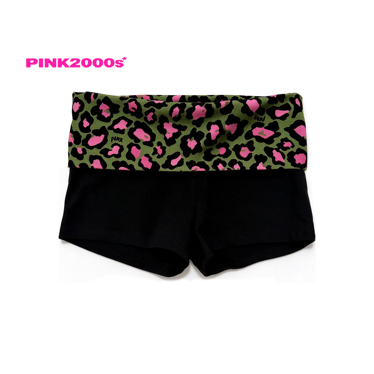 Y2K Fold-Over Waist Shorts – Olive Pink Leopard
