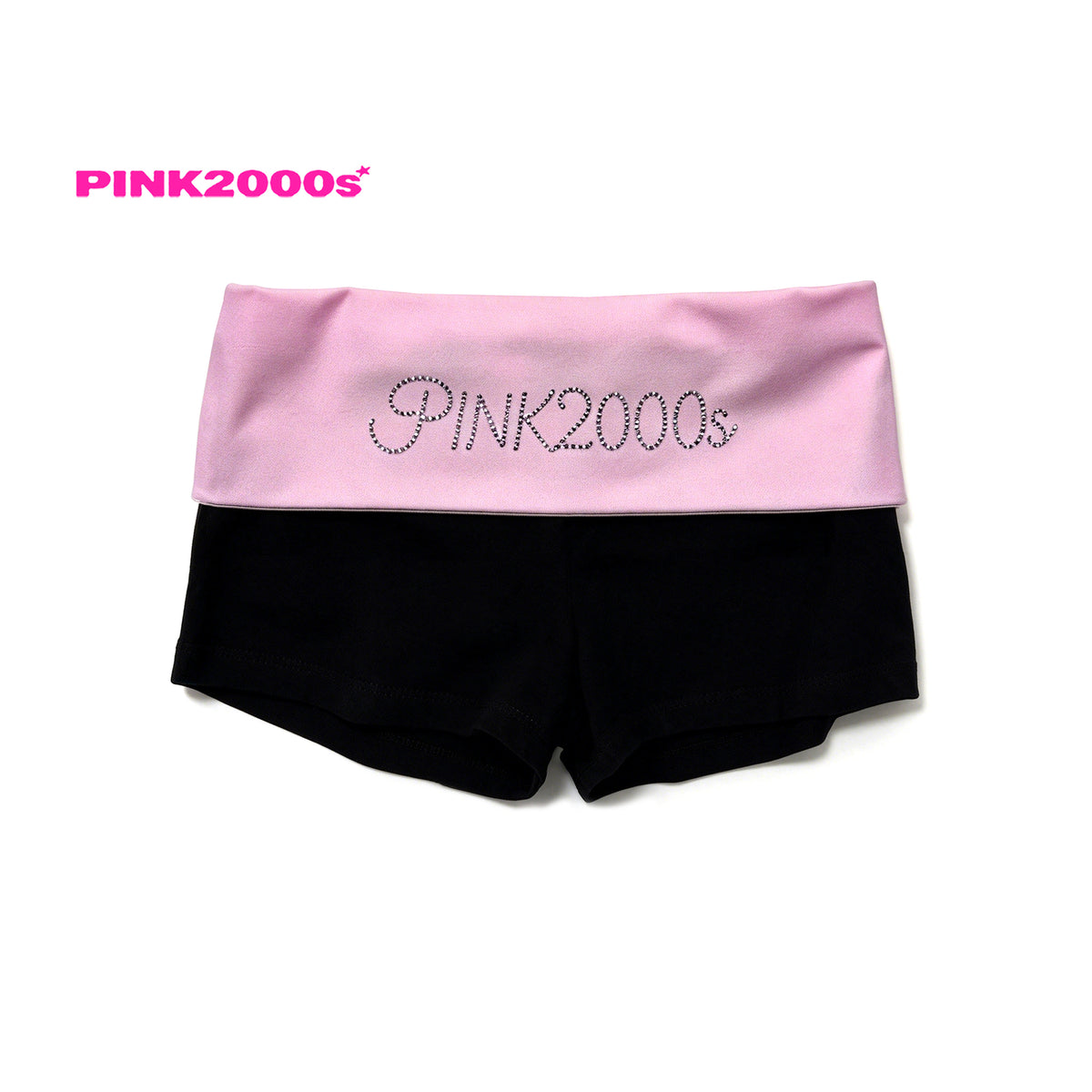 Y2K Rhinestone Fold-Over Waist Shorts – Baby Pink