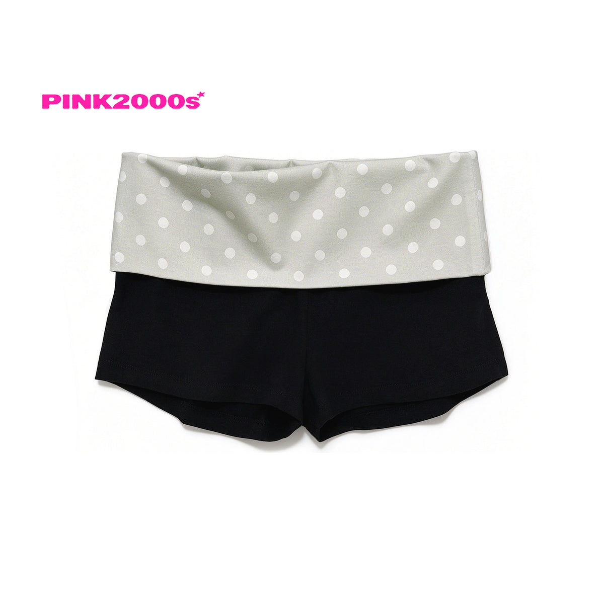 Y2K Fold-Over Waist Shorts – Sage Polka Dot