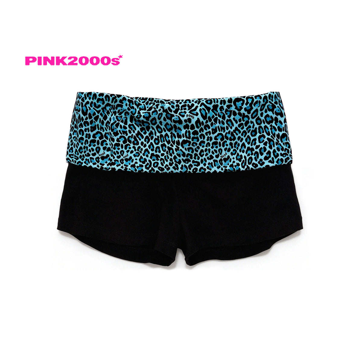 Y2K Fold-Over Waist Shorts – Aqua Leopard