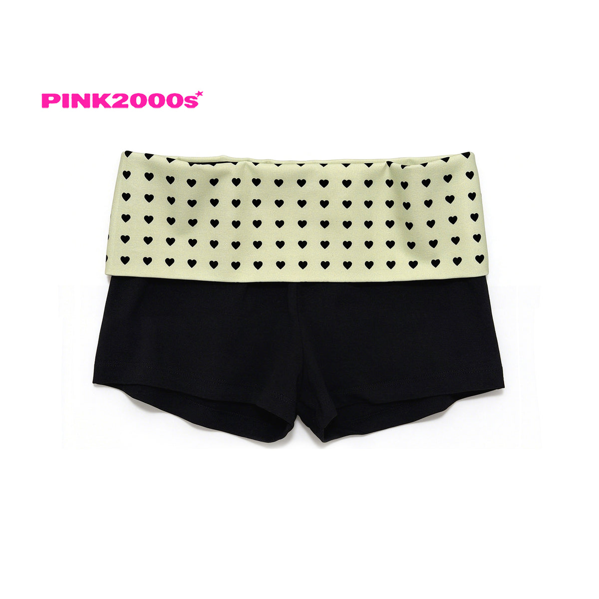 Y2K Fold-Over Waist Shorts – Mint Cream Hearts