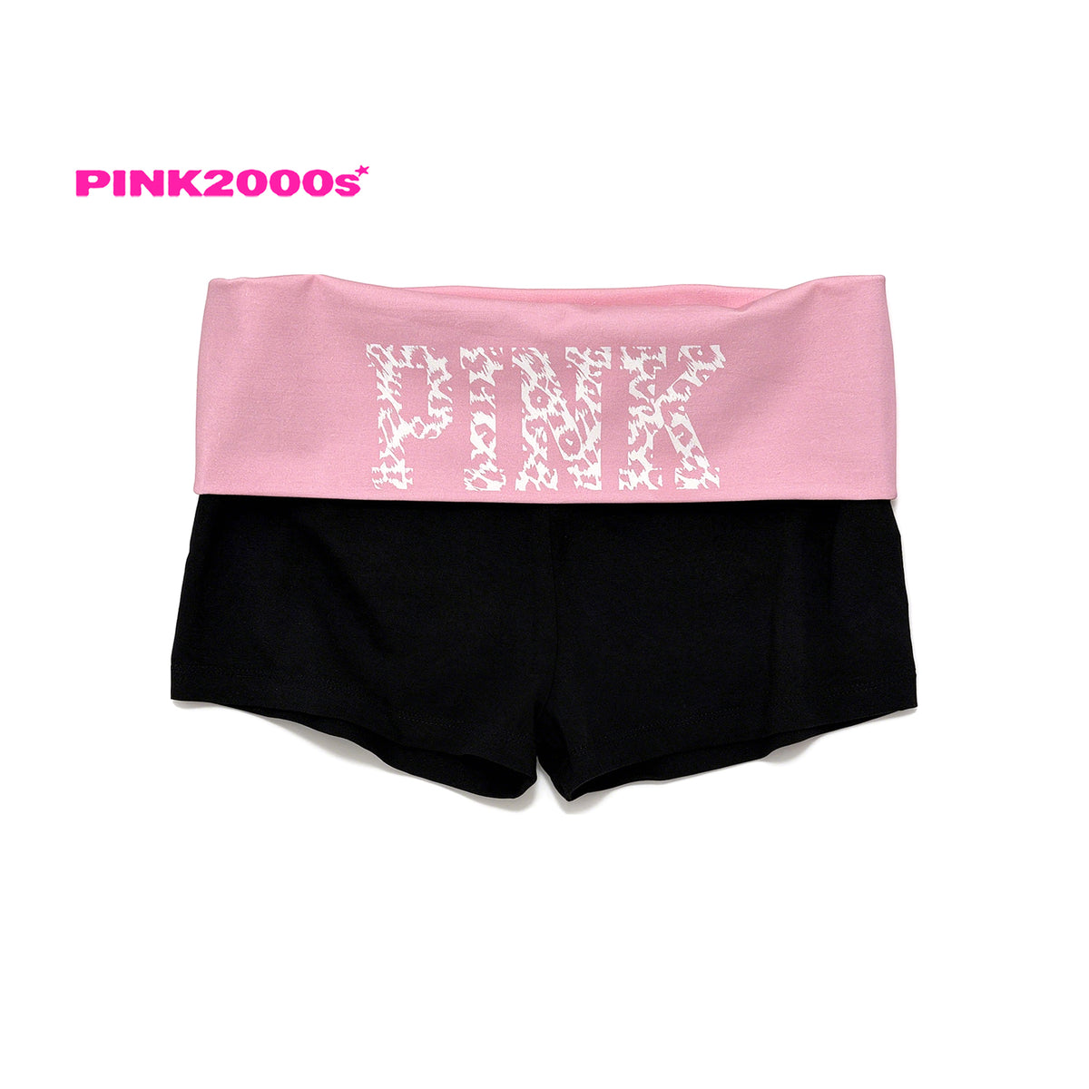 Y2K Fold-Over Waist Shorts – Pink Ikat Print