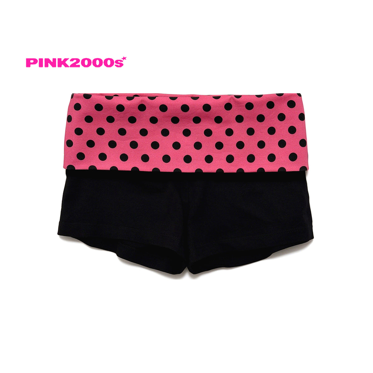 Y2K Fold-Over Waist Shorts – Hot Pink Polka Dot