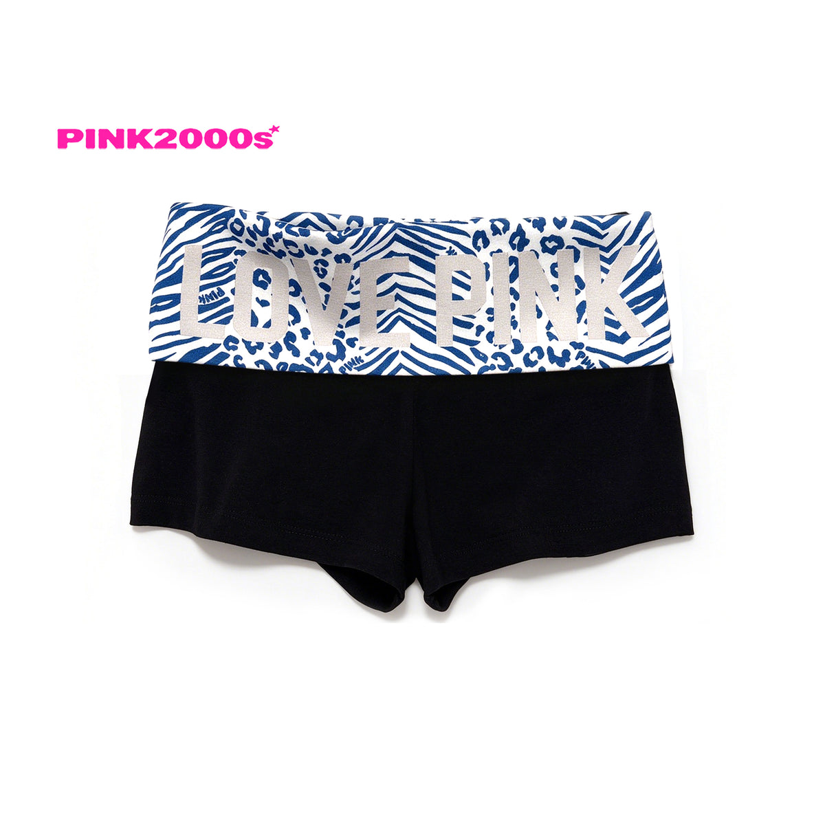 Y2K Fold-Over Waist Shorts – Blue Safari Print
